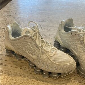 Nike White and Gray Shox Sneakers